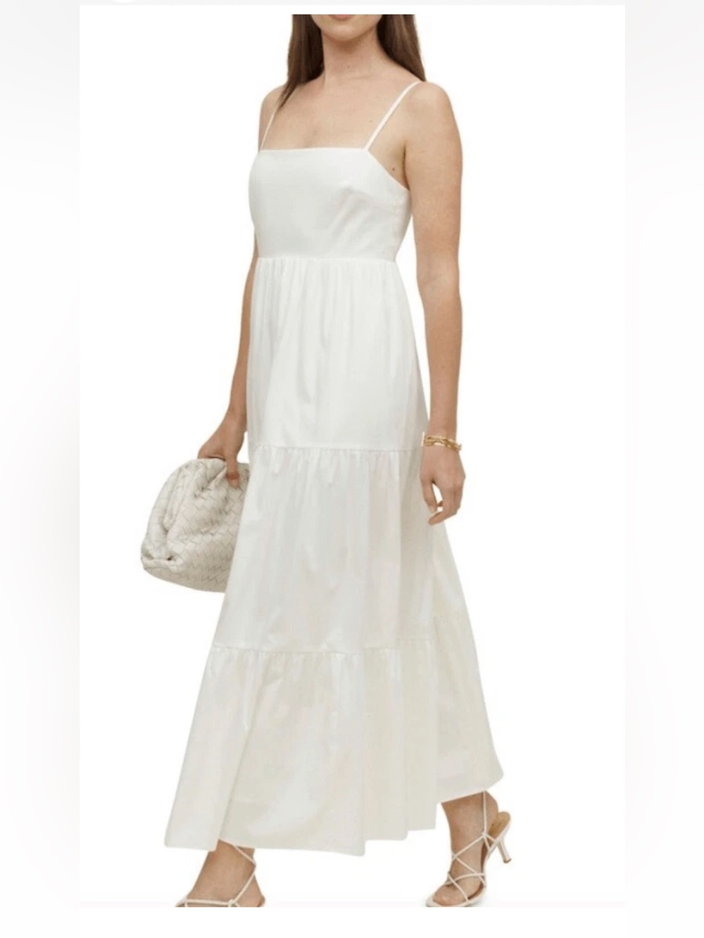 Reformation East White Organic Cotton Tiered Square Neck Sleeveless Maxi Dress S
